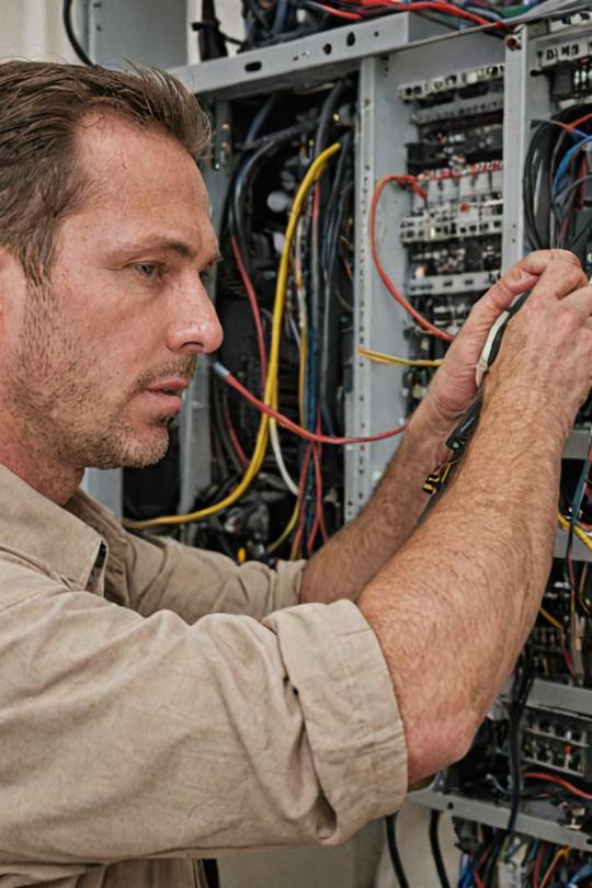 Technician working on telephone wiring